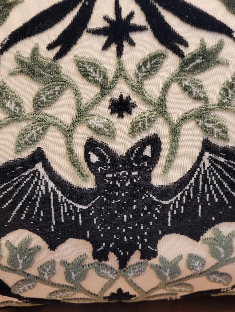 NEW Tahari Home Bat & Skull Bow Velour Lumbar Pillow - Black Cream And Green